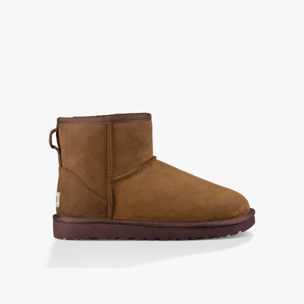 Bottes Classic UGG Classic Mini Cuir Femme Marron Soldes 150PEOBG